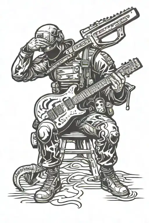 Soldier Playing A Guitar