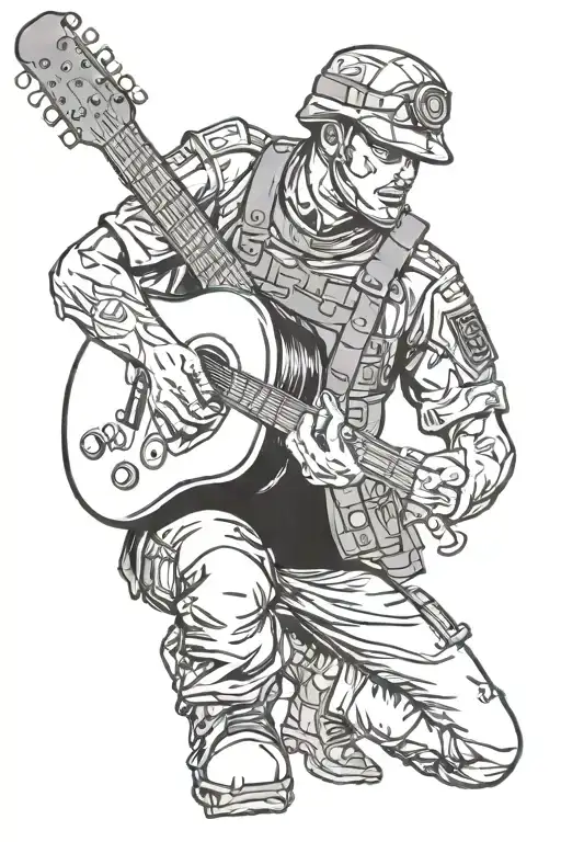 Soldier Playing A Guitar