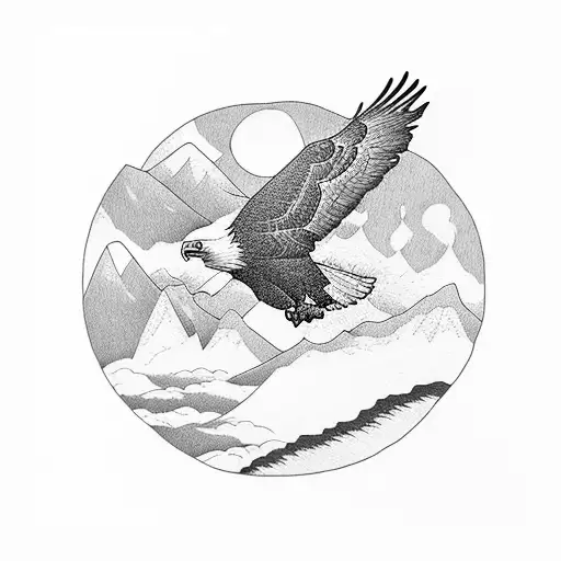 An Eagle Soaring Over A Mountain Range With Mature Forests