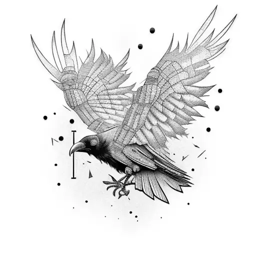 A Cyberpunk-inspired Tattoo Of A Raven With Circuitry Wings