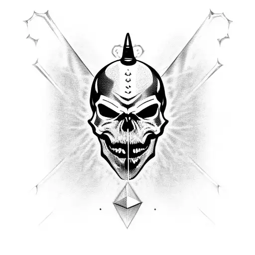 Black Skull Bullet Hole Horns Evil Face