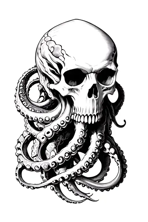 Nautical Skull And Kraken Wrapping Its Tentacles