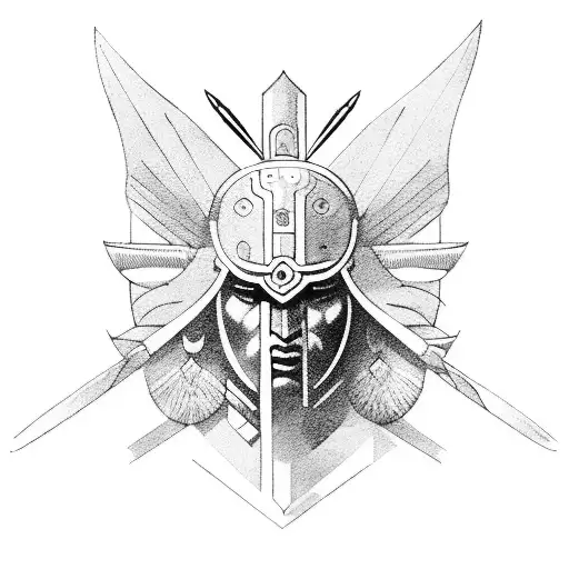 A Native Warrior Battling Mythical Creatures In An Architectural Landscape