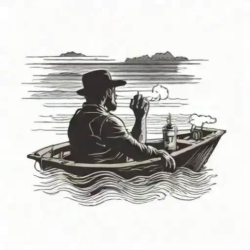 Man Watching Sunset On Boat In The Distance Smoking Cigar