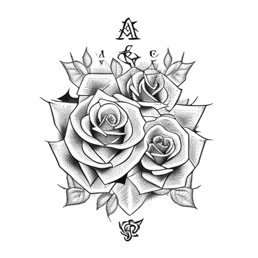 Chest Tattoo Of Initials Aj Intertwined With Rose Vines
