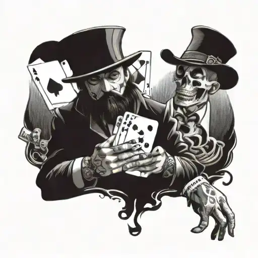 A Ghostly Gangster Holding A Deck Of Cards With Ghostly Aces Floating Around Them