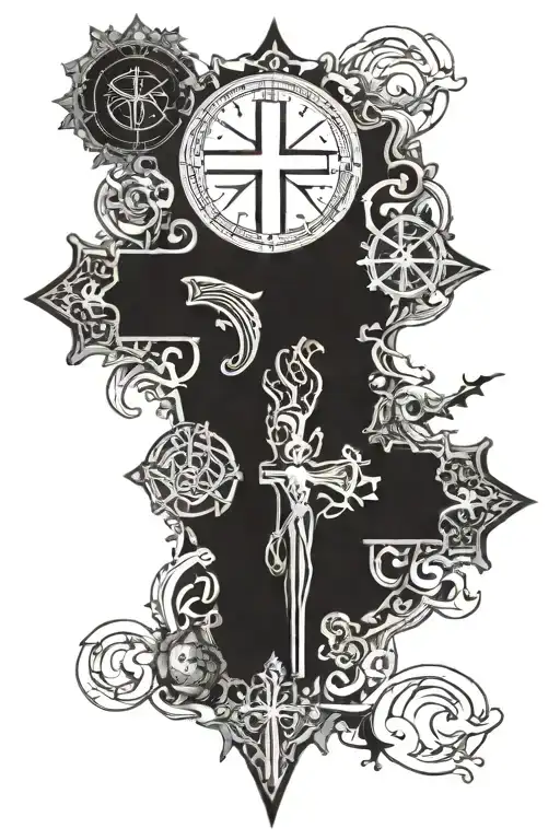 Religious Cross With Depictions Of Good And Evil Within Cross In Sections
