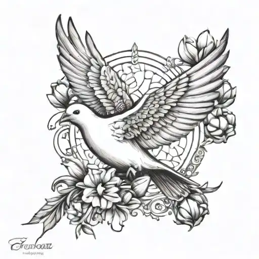 Dove With Tulips Flying To The Gates Of Heaven