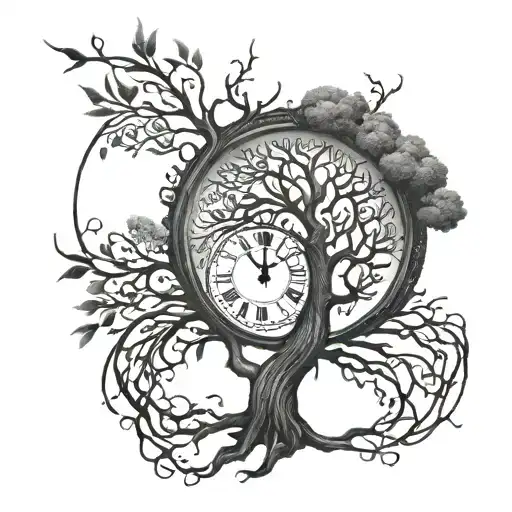 Tree Of Life With Roots Reaching Clock
