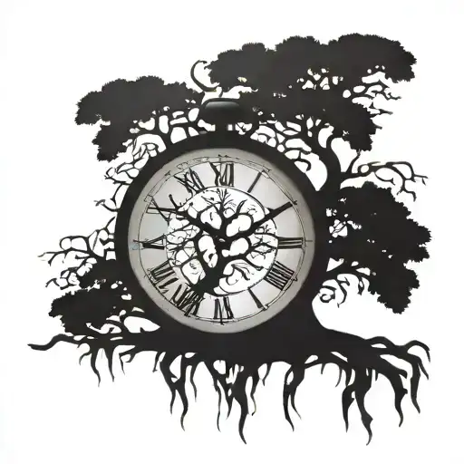 Tree Of Life With Roots Reaching Clock