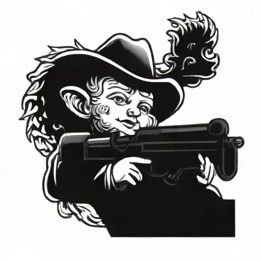 Cherub With Cowboy Hat And Lever Action Rifle