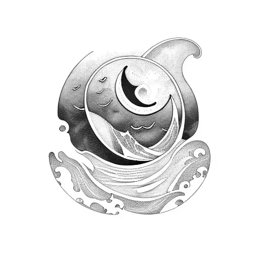 Crescent Moon With Wave Inside