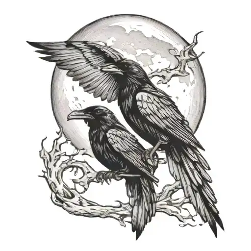 Ravens Flying Moon Merging Together