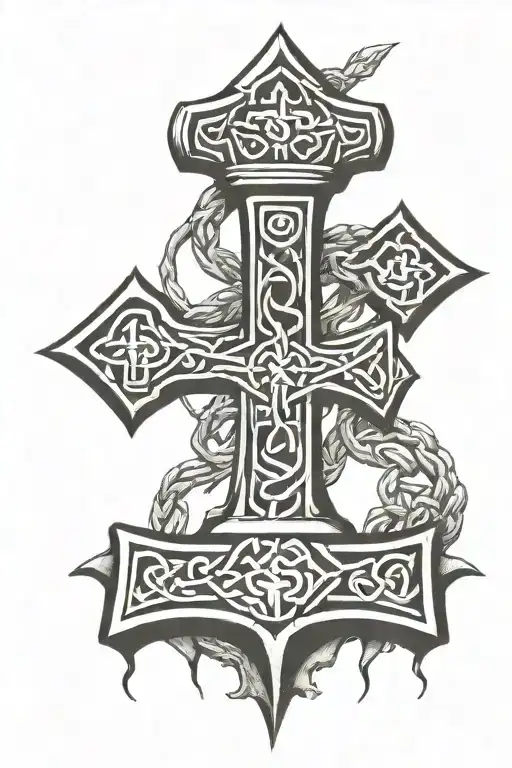 Thor's Hammer With Celtic Cross Intertwined