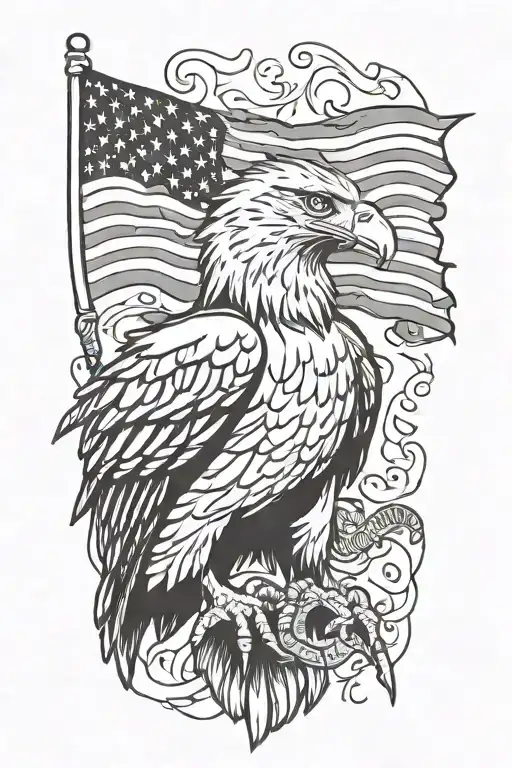 A Stylized Eagle Clutching A Tattered American Flag In Its Talons