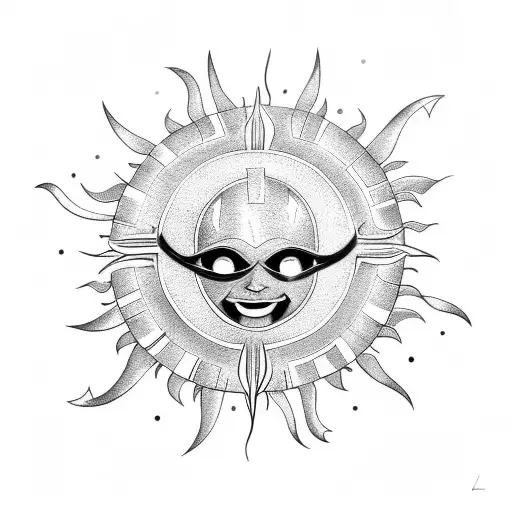 A Smiling Sun With Rays Made Of Various Symbols Representing Different Stages Of Life