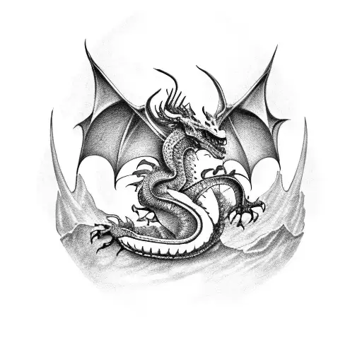 A Board Game-themed Tattoo Featuring A Dragon And Skulls