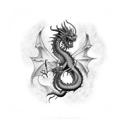 One Black Dragon And One Red Dragon Intertwined