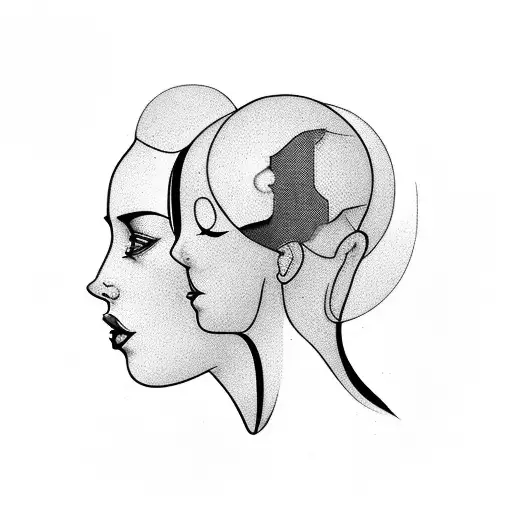 Female Silhouette Merging Into Side Profile Of A Man's Head