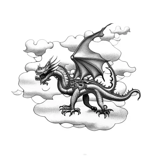 Steampunk Dragon Surrounded By Clouds