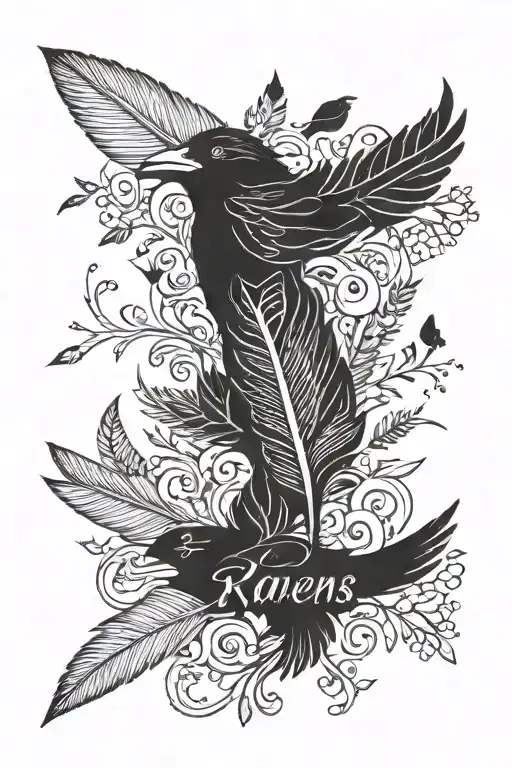 Ravens Feather With Birds And Jamie Name Written