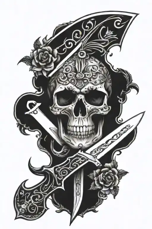 Skull Knife Blade Decorated