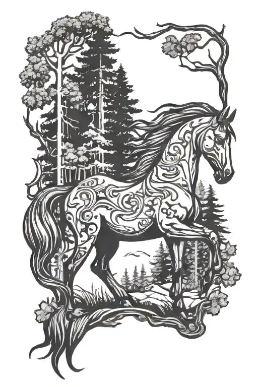 Gothic Horse In The Forest