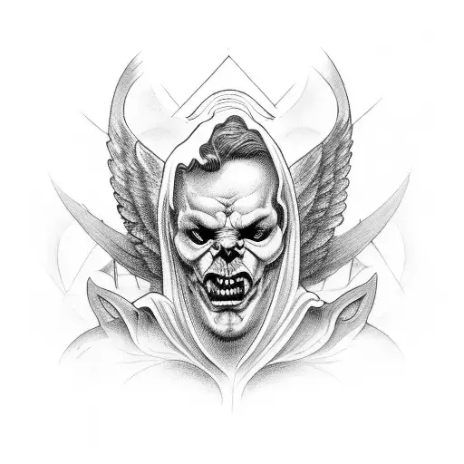 Angel In Heaven And Devil In Hell Divided Looking At Each Other