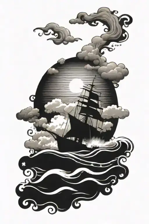 Inside A Black Rectangle Frame A Realistic Scene Of Dark Stormy Ocean With High Contrast