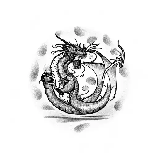 Cocktail In A Martini Glass With A Dragon In The Tall Tattoo