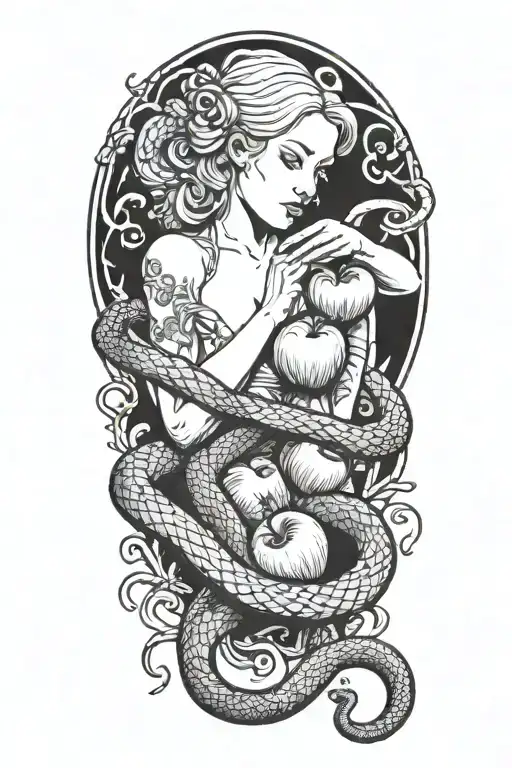 Eve Eating The Apple And Snake Coiled