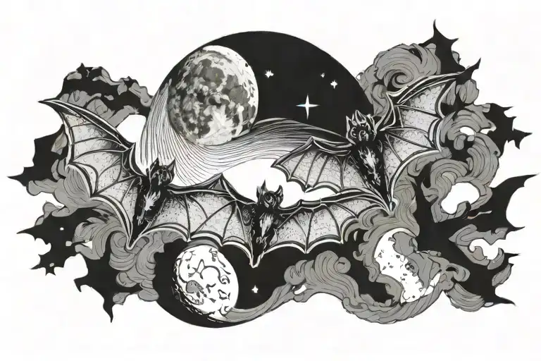 Bats Flying Moon