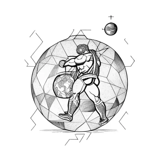 Atlas Carrying The Earth On His Shoulders In A Blackwork Style