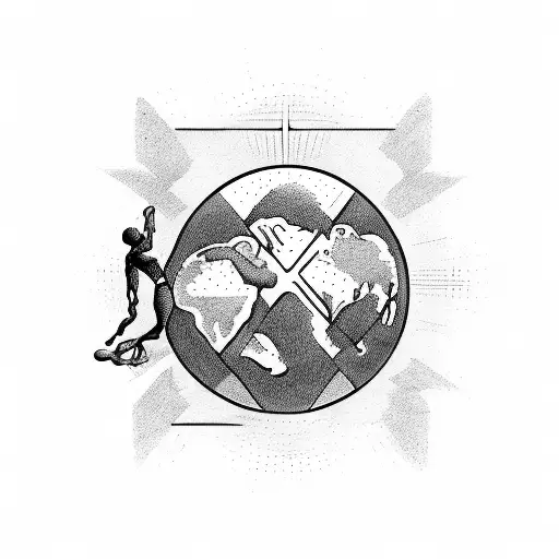 Atlas Carrying The Earth On His Shoulders In A Blackwork Style