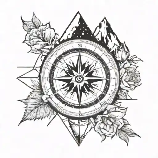 Compass With Mountain Landscape And Roses