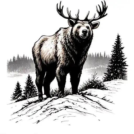 Bear And Elk Hunting Scene