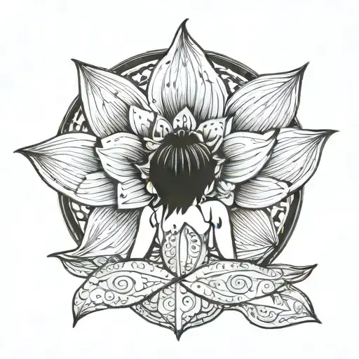 A Woman With A Lotus Flower On Her Back
