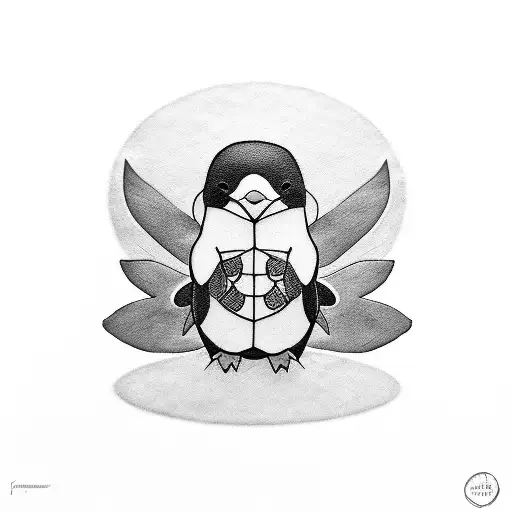 Silhouette Of Penguin With A Clover