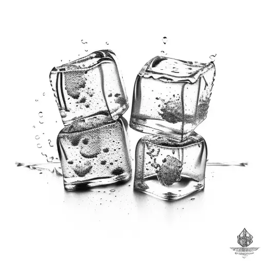 Three Icecubes With A Puddle Of Water Underneath