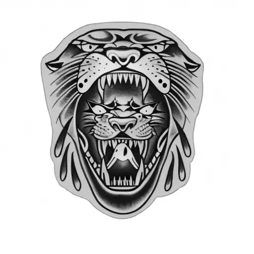 A Wolf Head With A Panther Head Inside His Mouth