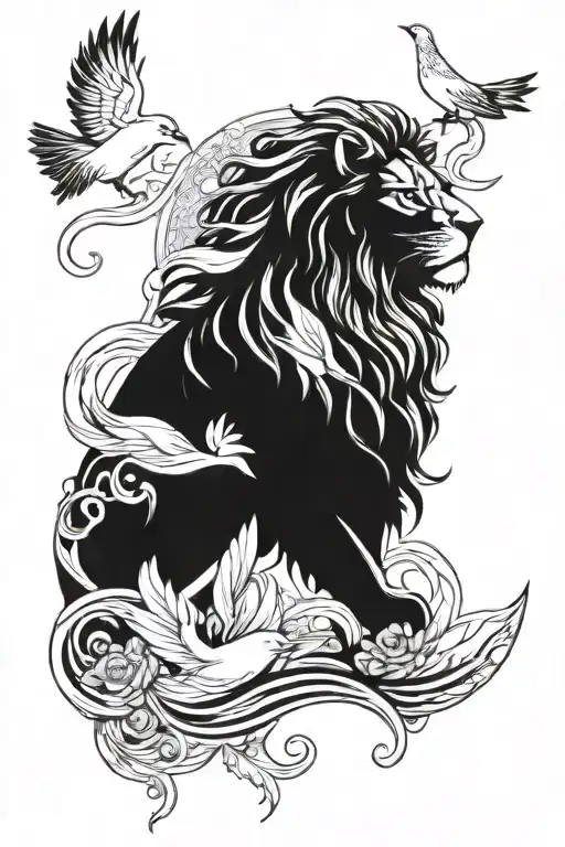 Lion With Doves Plus A Wave Underneath