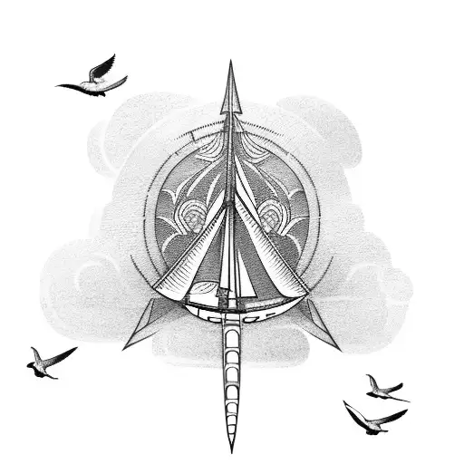 A Sleek Sailboat Gliding Through Calm Ocean Waters With Seagulls Flying Overhead