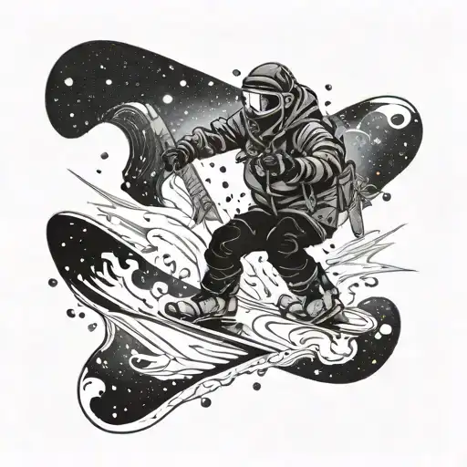 A Snowboarder Carving Through A Galaxy Filled With Animals