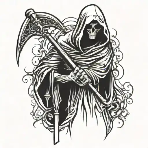 Grim Reaper With A Bloody Scythe