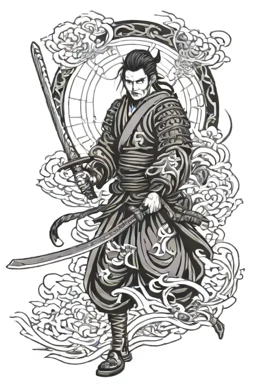 Samurai With Katana And Hatred Aura Surrounding