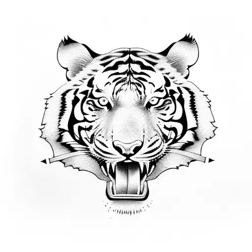 Tiger With A Red Sword In His Mouth