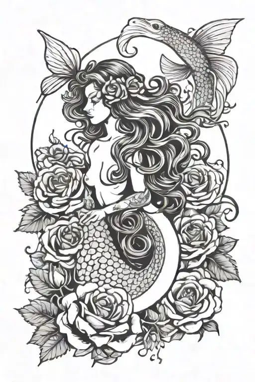 Roses And Mermaid Surrounded