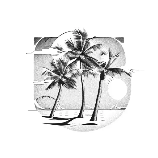 An Island With Palm Trees And A Sunset