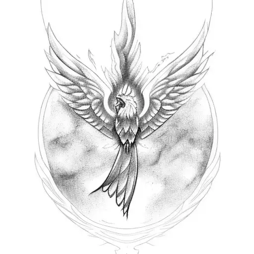 A Sketch-style Tattoo Of A Majestic Phoenix Soaring Through The Sky