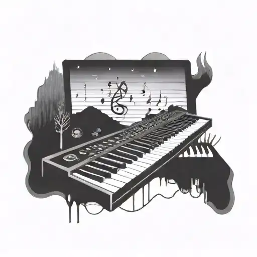 Incorporate A Keyboard And Music Notes Into A Sunset Scene On Ibiza